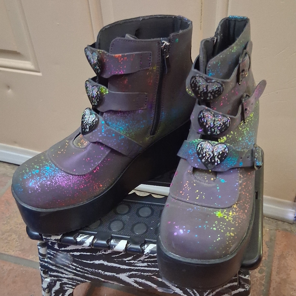 Lucky Step Reflective Platform Chunky Ankle Boots